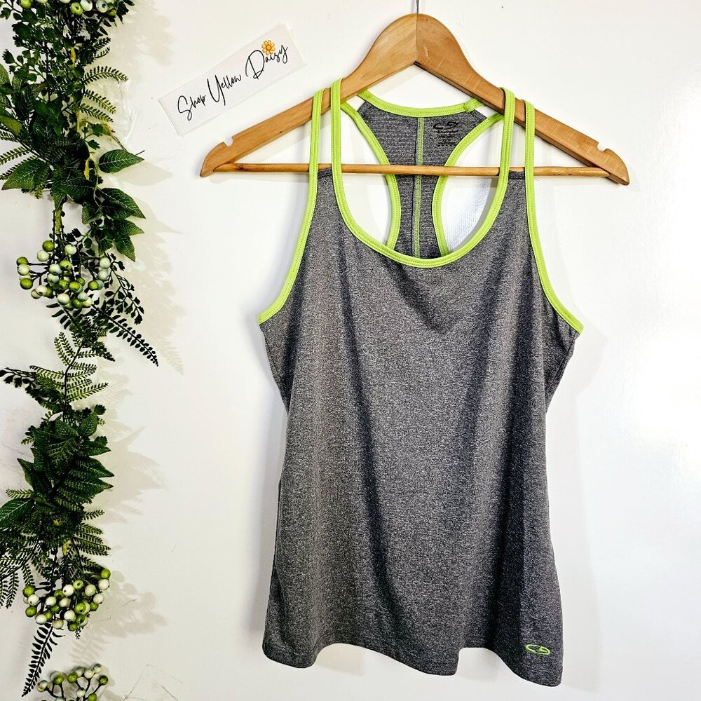 Adult C9 Champion Tank Top Gray Lime Green Racerback Activewear Workout XS